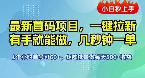 图片[1]-最新首码项目，一键拉新有手就能做，几秒钟一单，1个小时单号可60+，矩阵批量做每天5张-E六资源