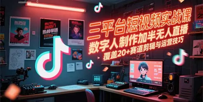 图片[1]-三平台短视频实战课，数字人制作加半无人直播，覆盖20+赛道剪辑与运营技巧-E六资源