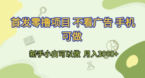 首发零撸项目 不看广告 手机可做 新手小白可以做  月入3k+-E六资源