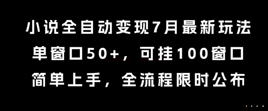 小说全自动变现7月玩法，单窗口50+，可挂100窗口，简单上手，全流程限时公布-E六资源
