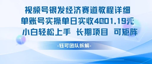 图片[1]-视频号银发经济赛道单账号实操单日实收1k+，小白轻松上手长期项目-E六资源