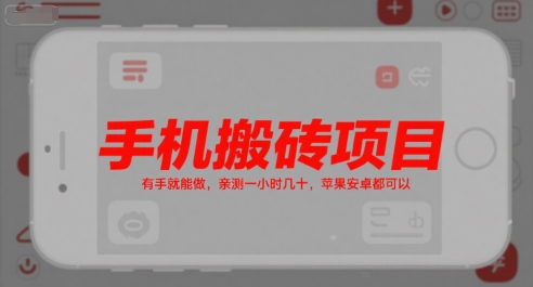 手机搬砖项目，有手就能做，亲测一小时几十，苹果安卓都可以-E六资源