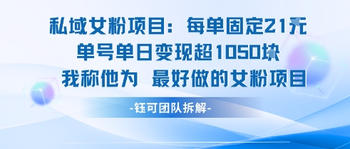 私域女粉项目：每单固定21块，单日变现超1k+，最好做的女粉项目-E六资源