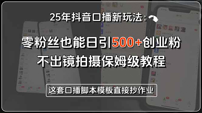25年抖音口播新玩法：零粉丝也能日引500+创业粉，不出镜拍摄保姆级教程…-E六资源