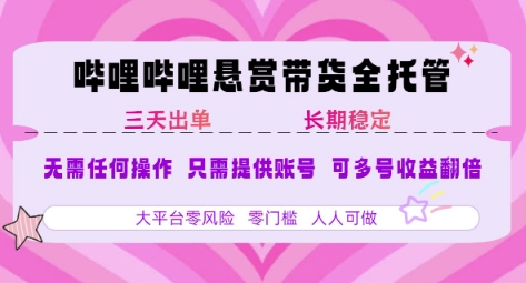 B站悬赏带货全托管，自测稳定，只需提供账号，无需基础，小白宝妈轻松上手，单日稳定3张-E六资源