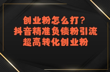 创业粉怎么打？抖音精准负债粉引流，超高转化创业粉-E六资源