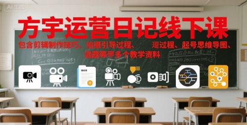 方宇运营日记线下课，包含剪辑制作技巧、拍摄引导过程、起号思维导图、选题等多个教学资料-E六资源