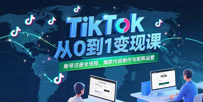 TikTok从0到1变现课，账号注册全流程，爆款内容制作与矩阵运营-E六资源