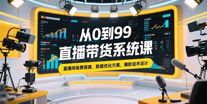 从0到99直播带货系统课，直播间场景搭建，数据优化方案，爆款话术设计-E六资源