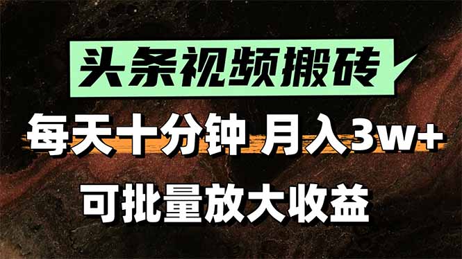 头条视频搬砖，每天10分钟，小白轻松月入3万+，可批量放大收益-E六资源