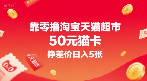 靠零撸淘宝天猫超市50元猫卡，挣差价日入5张-E六资源