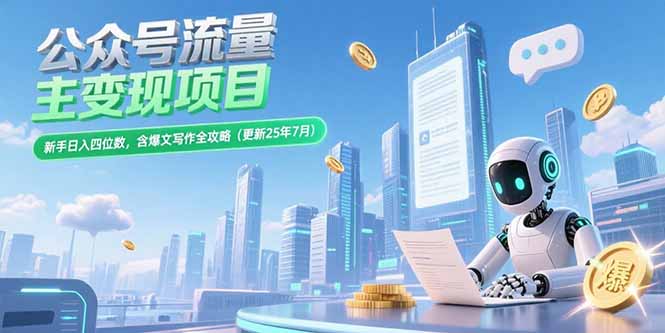 公众号流量主变现项目，新手日入四位数，含爆文写作全攻略(更新25年7月)-E六资源
