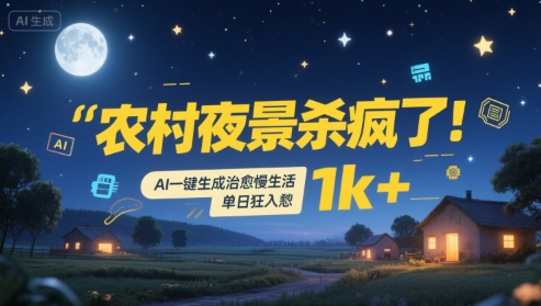 农村夜景杀疯了！AI一键生成治愈系慢生活，单日狂入1k+-E六资源