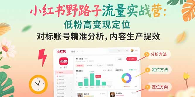小红书野路子流量实战营：低粉高变现定位 对标账号精准分析 内容生产提效-E六资源