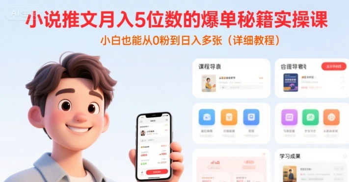 图片[1]-小说推文月入5位数的爆单秘籍实操课，，小白也能从0粉到日入多张(详细教程)-E六资源