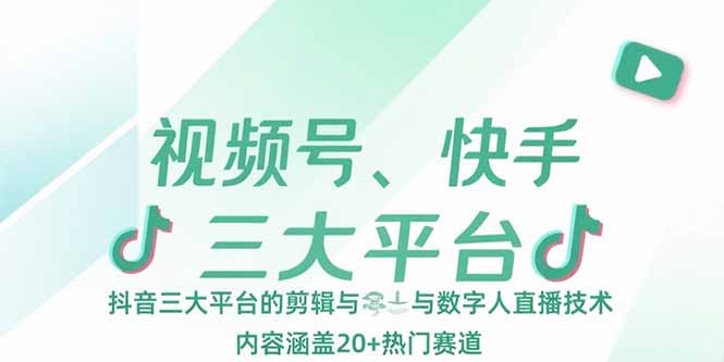 视频号、快手、抖音三大平台的剪辑与数字人直播技术，内容涵盖20+热门赛道-E六资源