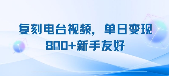 复刻电台视频，单日变现8张+新手友好，长期可做-E六资源