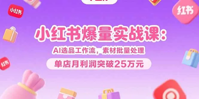 图片[1]-小红书爆量实战课：AI选品工作流，素材批量处理，单店月利润突破25万元-E六资源
