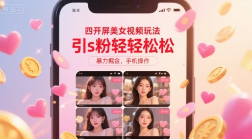 图片[1]-四开屏美女视频玩法，引s粉轻轻松松，暴力掘金，手机操作-E六资源