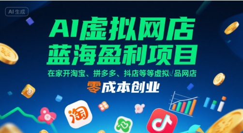 AI虚拟网店蓝海盈利项目，在家开淘宝、拼多多、抖店等虚拟品网店，零成本创业-E六资源