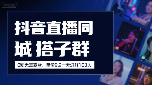 抖音直播同城搭子群，0粉无需露脸，单价19.9，一天进群100人-E六资源