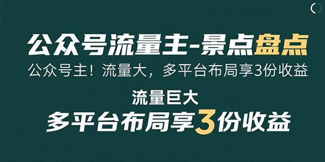 公众号流量主-景点盘点 流量巨大 多平台布局享3份收益-E六资源