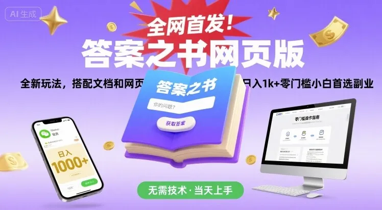 图片[1]-全网首发！答案之书网页版，全新玩法，搭配文档和网页，日入1k+零门槛小白首选副业-E六资源