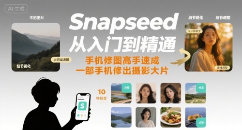 Snapseed从入门到精通，手机修图高手速成，一部手机就能修出摄影大片-E六资源