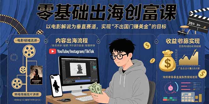 零基础出海创富课：以电影解说为垂直赛道，实现不出国门赚美金的目标-E六资源