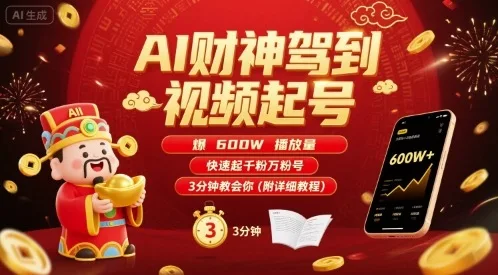 图片[1]-AI财神驾到视频起号，爆600W播放量，快速起千粉万粉号，3分钟教会你(附详细教程)-E六资源