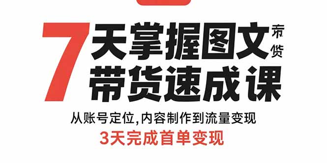 7天掌握图文带货速成课：从账号定位,内容制作到流量变现,3天完成首单变现-E六资源