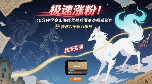 极速涨粉！10分钟学会山海经异兽丝滑变身视频制作，快速起千粉万粉号-E六资源