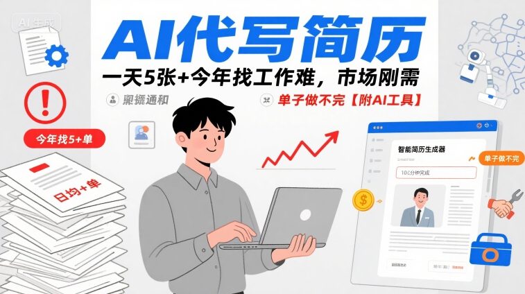 AI代写简历，一天5张+今年找工作难，市场刚需，单子做不完【附AI工具】-E六资源
