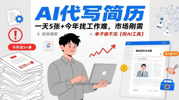 图片[1]-AI代写简历，一天5张+今年找工作难，市场刚需，单子做不完【附AI工具】-E六资源