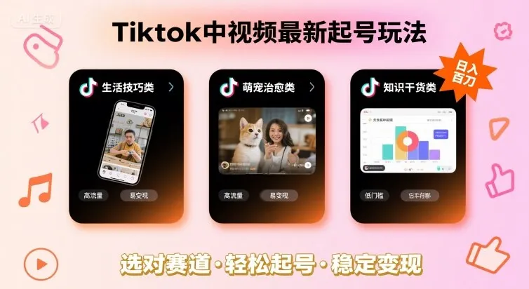 图片[1]-Tiktok中视频最新起号玩法，想要日入百刀，做好这几个赛道就可以了-E六资源